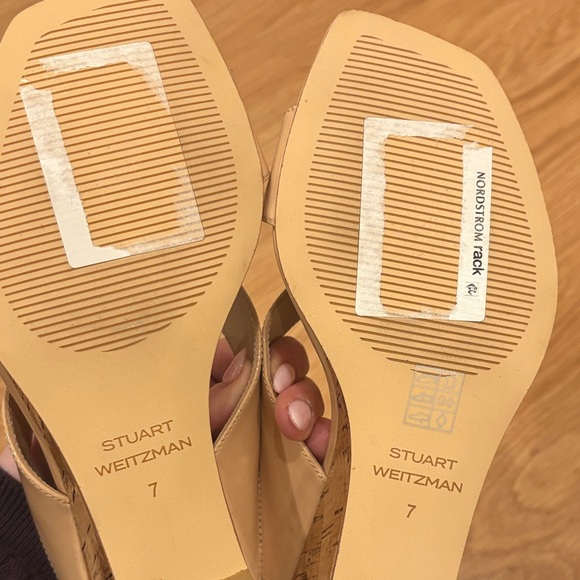 Stuart Weitzman Beige Patent Wedge Sandals - Picture 5 of 6